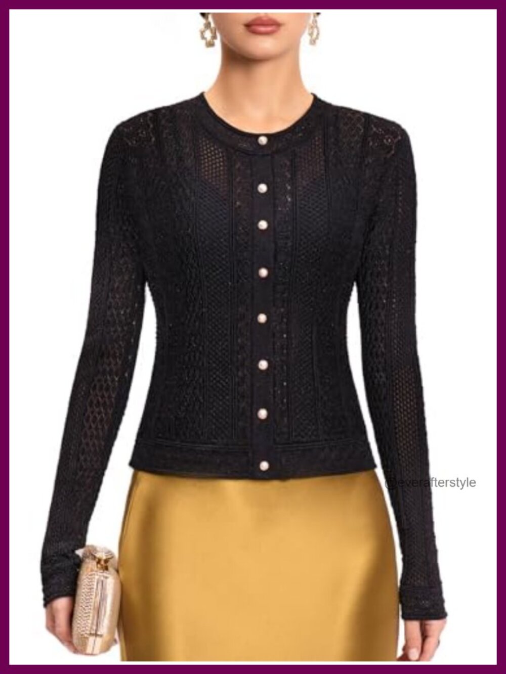 Women's Crochet Cropped Cardigan Sweater with Pearl Buttons